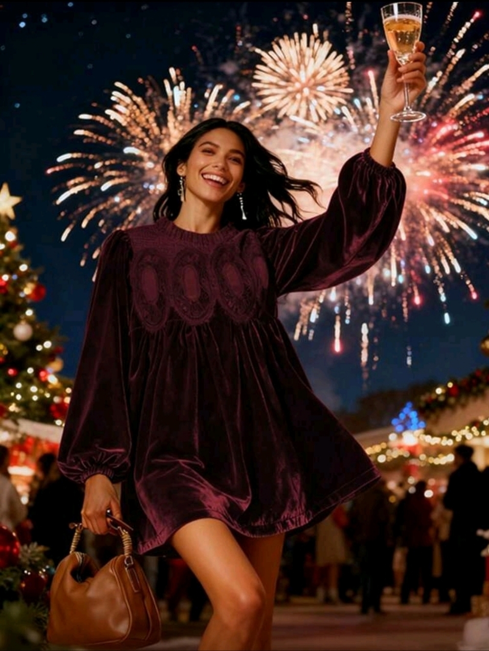 Burgundy Velvet & Lace Tunic Dress - Picture 2 of 3